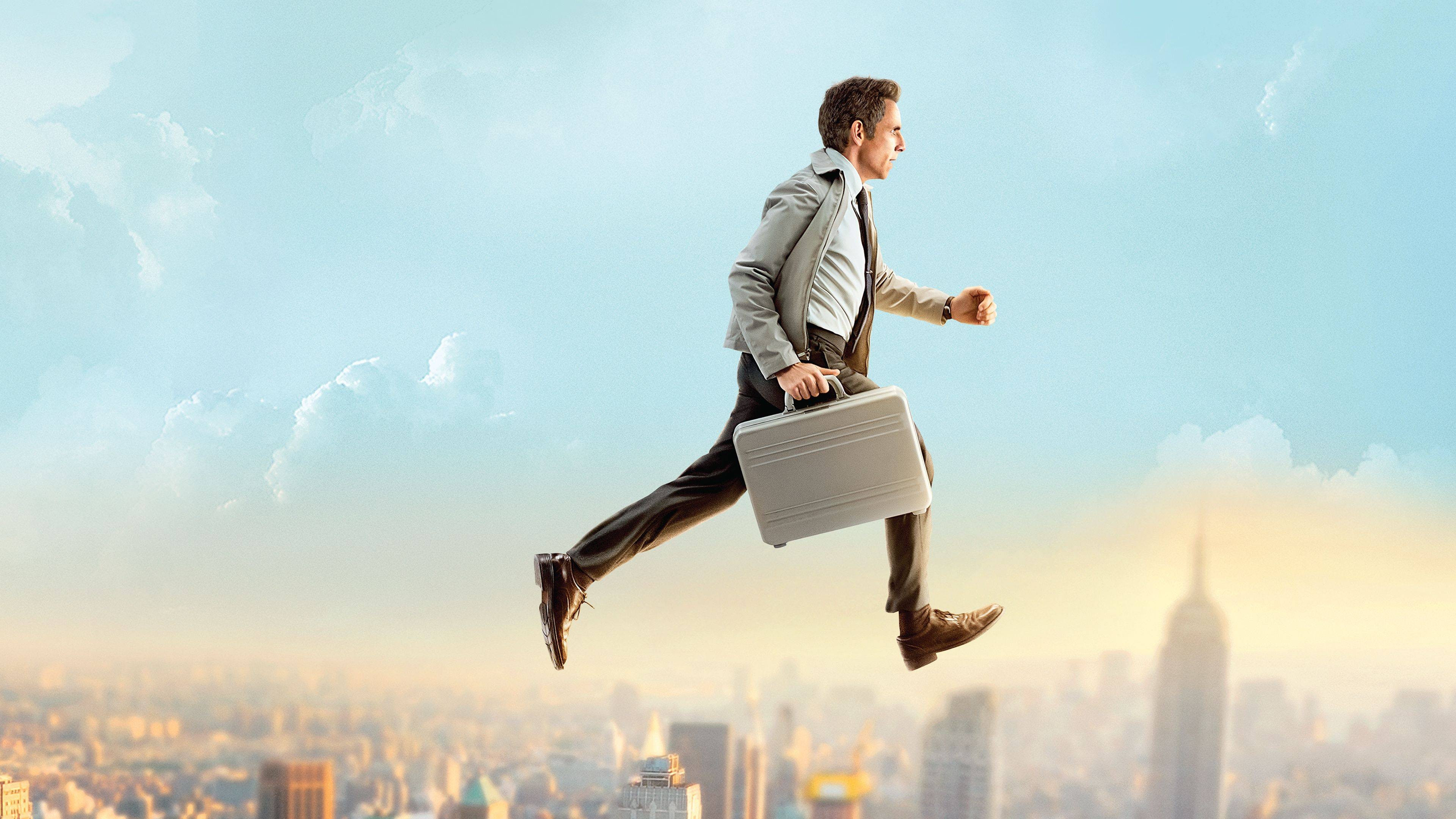 Walter Mitty leaping across the New York skyline with a briefcase